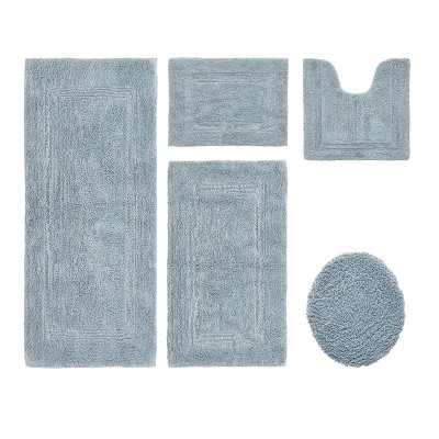 Lux Premium 100% Cotton Tufted Solid Reversible 5 PC Bath Rug Set – Ultra-Soft, Water-Absorbent, Durable, Machine Washable Bathroom Rug