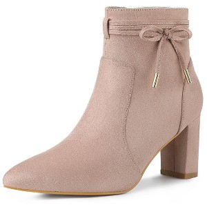 Allegra K Women's Pointed Toe Block Heel Zipper Ankle Boots - 1 of 4