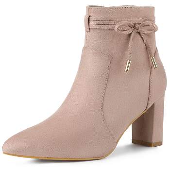 Allegra K Women's Pointed Toe Block Heel Zipper Ankle Boots
