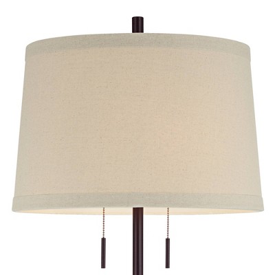 Dark Bronze Stick Buffet Table Lamp with Off-White Burlap Shade and USB