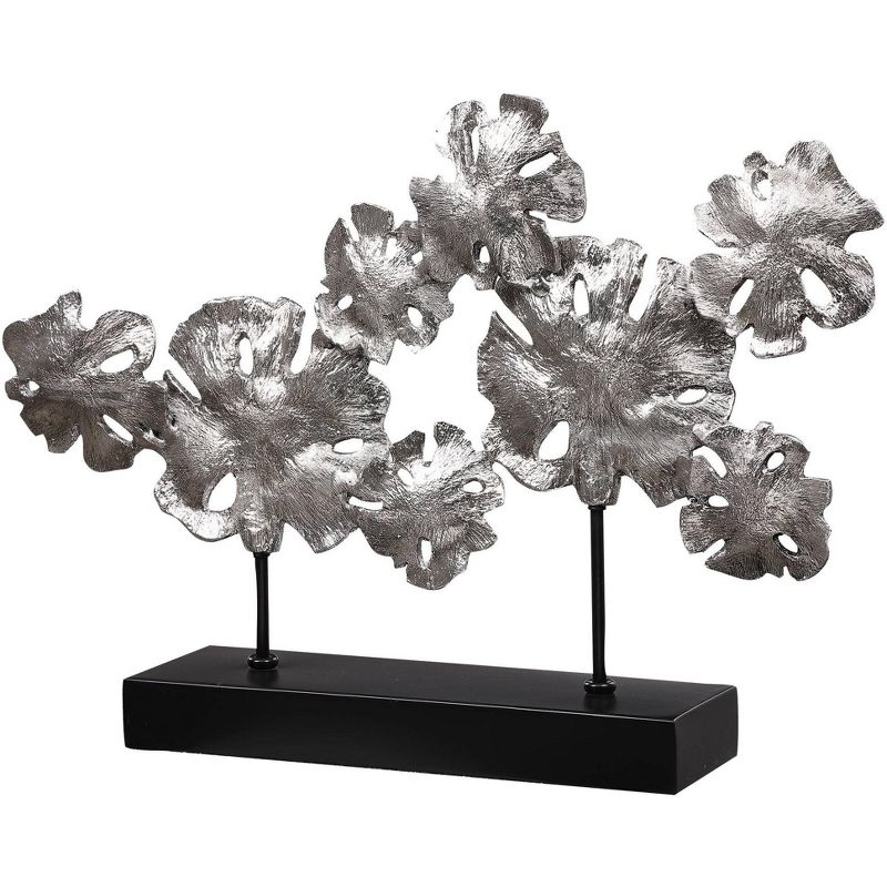 Uttermost Contemporary Lotus 26" Wide Silver Leaf Metal Sculpture, 1 of 2