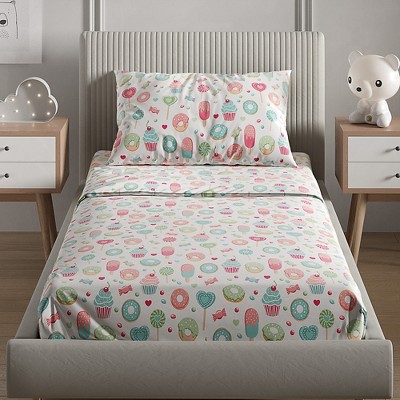 Kids Queen White Microfiber Candy Print Sheet Set