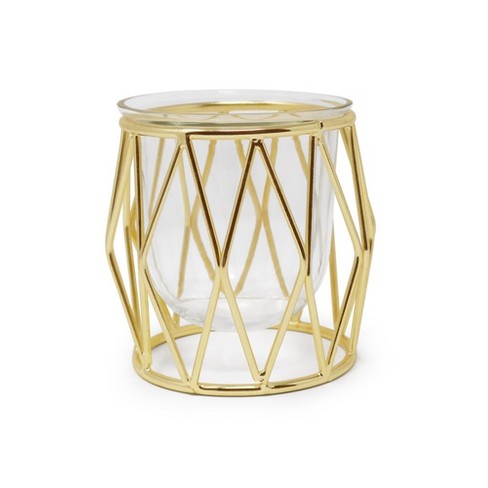 Classic Touch Gold Brass Hurricane Candle Holder With Diamond Shaped ...