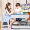 Tangkula 3 in 1 Kids Wood Table Chairs Set w/ Storage Box Blackboard Drawing Grey - 2 of 4