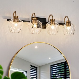 LLHZSY Modern 3/4-lights Bathroom Dimmable Vanity Lights Wall Sconces with Glass Shade-Black Gold - 1 of 4