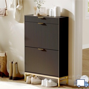 Jojoka Slim Shoe Cabinet with 2 Flip Drawers & Top Drawer, Narrow Entryway Storage Organizer for Hallway, Foyer, Mudroom, or Apartment - 1 of 4