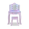 Teamson Kids Stardust Gisele Wood Vanity Table with LED Lights, Storage Drawer, Mirror & Stool, Purple - 2 of 4