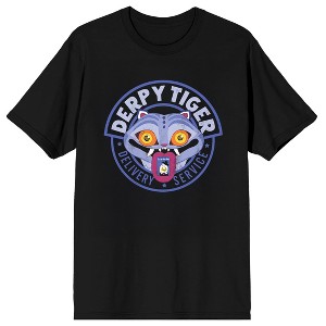 KPop Demon Hunters Derpy Tiger Delivery Service Adult Black Crew Neck Short Sleeve T-shirt - 1 of 4