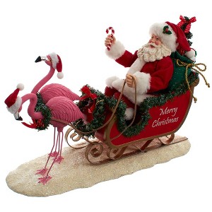 Kurt Adler 10 Inch Fabriche Flamingos Pulling Santa Sleigh - 1 of 4
