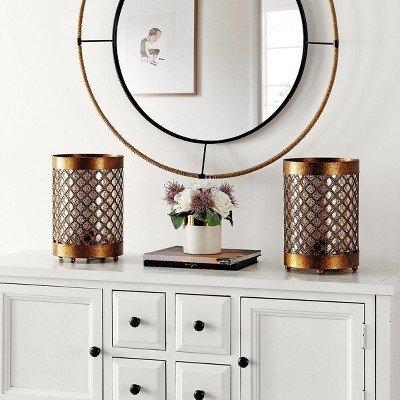 Elegant Borden Gold Mesh Hurricane Lamp Set, 11.5"