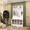 Famapy White Wood 3-in-1 Hall Tree Bench with Double Hooks and Shelves - 2 of 4