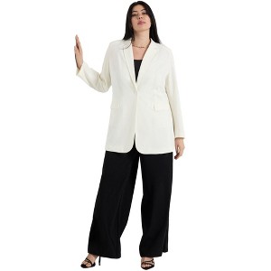 June + Vie by Roaman's Women's Plus Size Smooth Classic Blazer - 1 of 2