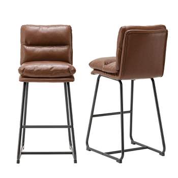 Set of 2 Modern Thick Leatherette Bar Stools with Metal Legs - Glitzhome