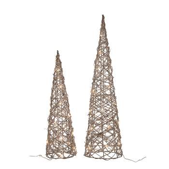 Transpac Metal 31.5 in. Gray Christmas Light Up Cone Tree Set of 2