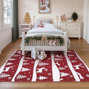 2x6 Runner Rug,Christmas Rugs with Xmas Tree Reindeer Snowflake for Holiday Decor - 1 of 4