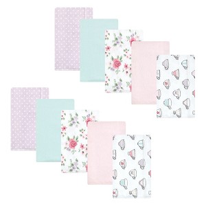 Hudson Baby Infant Girl Cotton Flannel Burp Cloths, Tea Party, One Size - 1 of 4
