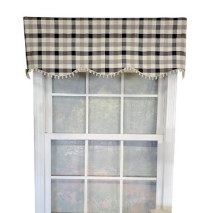 RLF Home Ruskin Check Provance 3" Rod Pocket Lining Luxurious and Elegant Window Treatment Valance 50" x 15" Black - 1 of 4