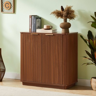 Airsurfer 31.5'' Buffet Cabinet Sideboard with Storage Curved wave Design for Bedroom, Living Room, Hallway, Walnut,31.5''W x 15.75''D x 31.5''H.