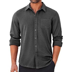 COOFANDY Mens Long Sleeve Wrinkle Free Shirts Casual Button Down Stretch Dress Shirt with Pocket - 1 of 4