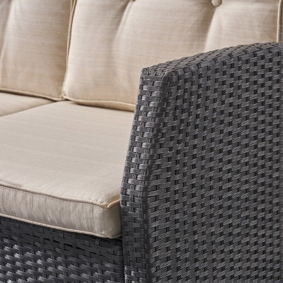 Gray and Beige Wicker Three-Seater Outdoor Sofa with Water Resistant Cushions