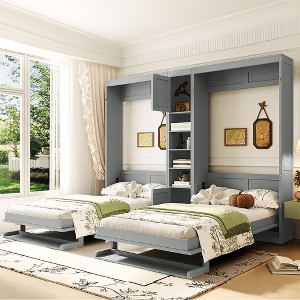 Twin Size Murphy Beds with Cabinets and Shelves - 1 of 4