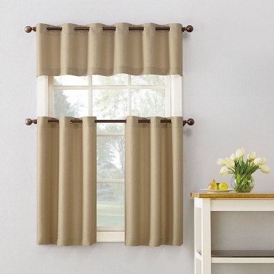 Taupe Sheer Grommet Kitchen Curtain Tier Pair, 24 Inch