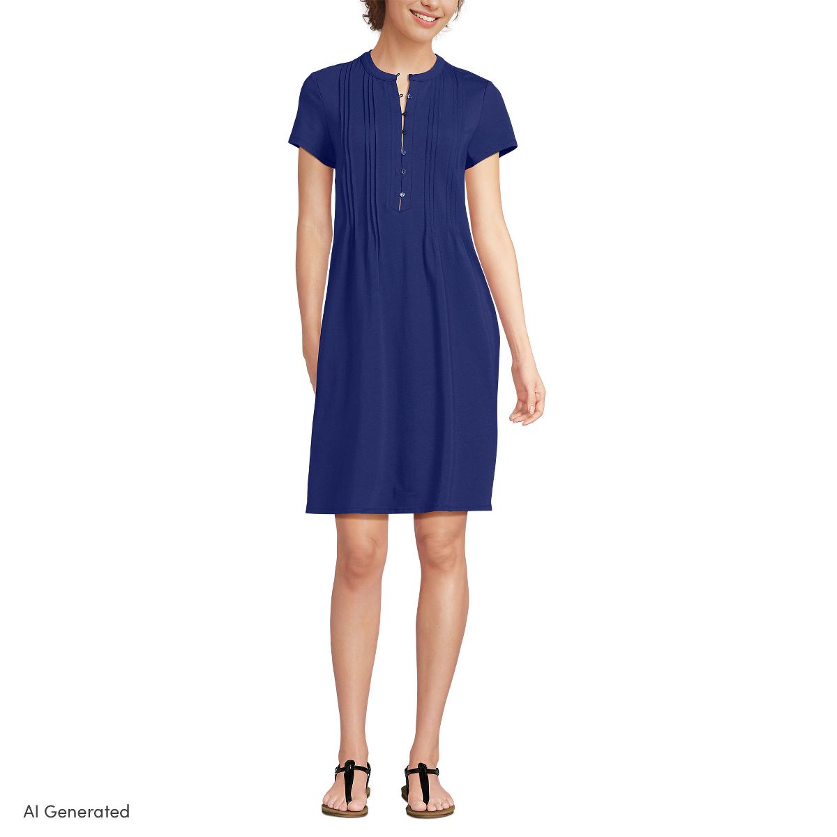 Lands' End Women's Cotton Modal Pintuck Short Sleeve Dress