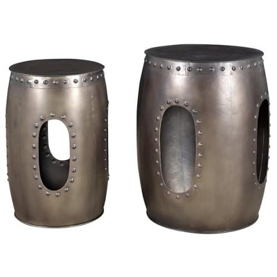 Moti Set of 2 - Baton Cast Iron Occasional Tables in Nickel Finish