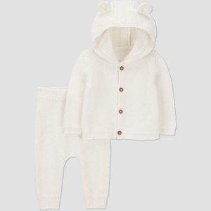 Carter's Just One You® Baby 2pc Hooded Bear Sweater and Jogger Pants Set - Cream - 1 of 4