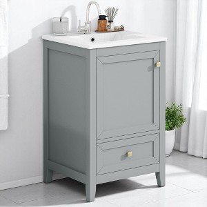 Mshliw 20" Bathroom Vanity with Ceramic Sink, Soft Closing Door, Storage Rack, and Drawer - Freestanding Design - 1 of 4