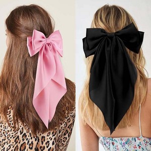 Jessie's Wig Black/Pink Bows for Women Girls Hair Clips Satin Bows Ribbon Accessories Birthday 1 Piece/Pack - 1 of 4