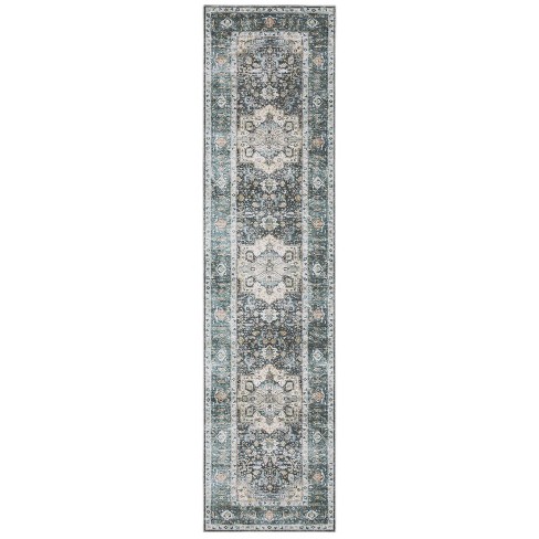 2'x8' Colette Washable Center Medallion Indoor Area Rug Blue/ivory ...