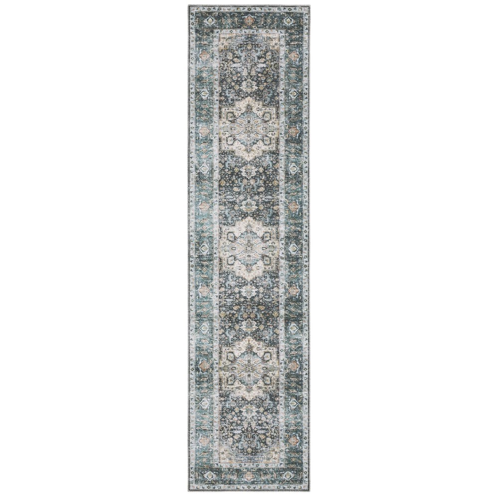 2'x8' Colette Washable Center Medallion Indoor Area Rug Blue/Ivory - Captiv8e Designs