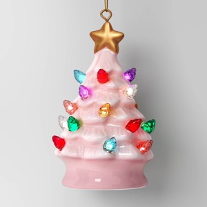4" Christmas Lit Ceramic Retro Christmas Tree Ornament Pink - Wondershop™ - 1 of 4