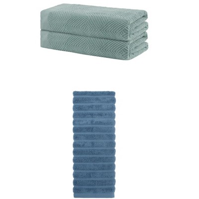 REGALWOVEN Bathroom Gym SPA Cotton Soft Absorbent Bath Hands Towel Set 2 Pcs