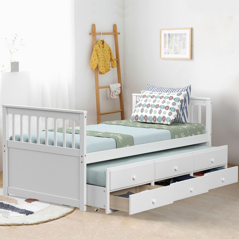 Costway Twin Captain's Bed Bunk Bed Alternative w/ Trundle & Drawers for Kids WalnutEspressoWhite, 4 of 11