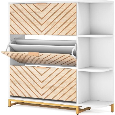 Tribesigns Modern Entryway Shoe Cabinet with 3 Flip Drawers & Open Shelves, Narrow Freestanding Hidden Shoe Rack