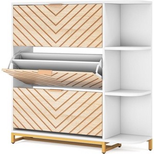 Tribesigns Modern Entryway Shoe Cabinet with 3 Flip Drawers & Open Shelves, Narrow Freestanding Hidden Shoe Rack - 1 of 4
