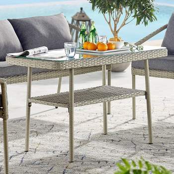 42" x 26" All-Weather Wicker Windham Outdoor Cocktail Table Gray - Alaterre Furniture