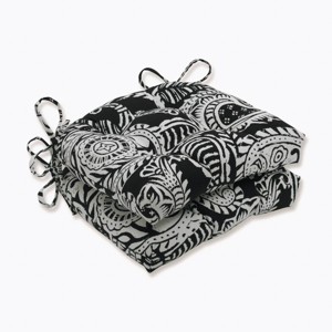 Set of 2 Indoor/Outdoor Addie Night Reversible Chair Pad Black - Pillow Perfect - 1 of 4