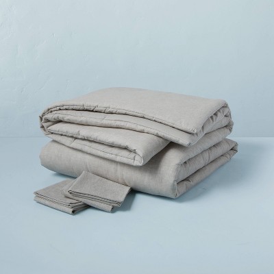 3pc Full/Queen Linen Blend Comforter Set Jet Gray - Hearth & Hand™ with Magnolia