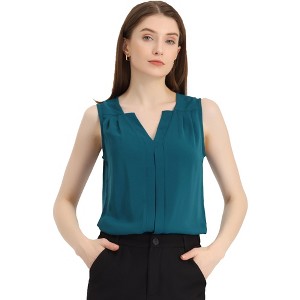 Allegra K Women's Elegant Chiffon V Neck Sleeveless Work Pleated Blouse - 1 of 4