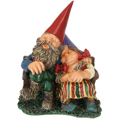 Sunnydaze Al and Anita on Bench Indoor/Outdoor Lightweight Resin Garden Gnome Couple Outdoor Lawn Statue - 8" H