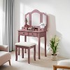NicBex Wooden Vanity Make Up Table and Upholstered Stool Set with 3-panel Beveled Mirror for Bedroom - 2 of 4
