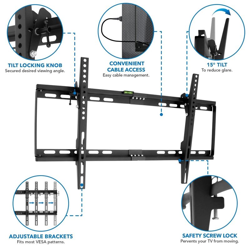 Mount-It! Slim Tilting TV Wall Mount | Low Profile Bracket for 32-65 TV | Universal VESA Compatibility up to 600 x 400mm | 130 Lbs. Weight Capacity, 2 of 9