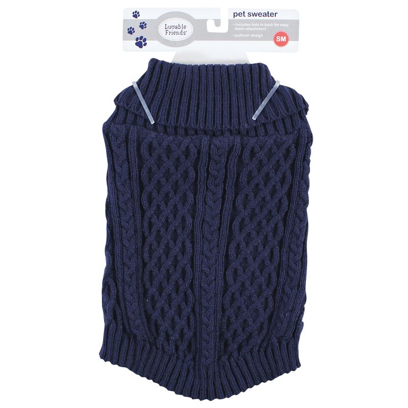 Luvable Friends Dogs and Cats Cableknit Pet Sweater, Navy, 3 of 6