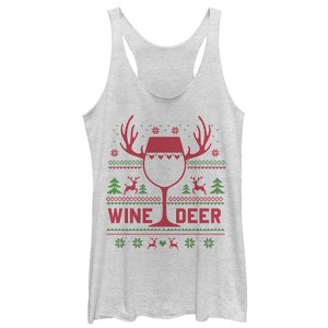 Women's CHIN UP Christmas Wine Deer Racerback Tank Top - 1 of 3