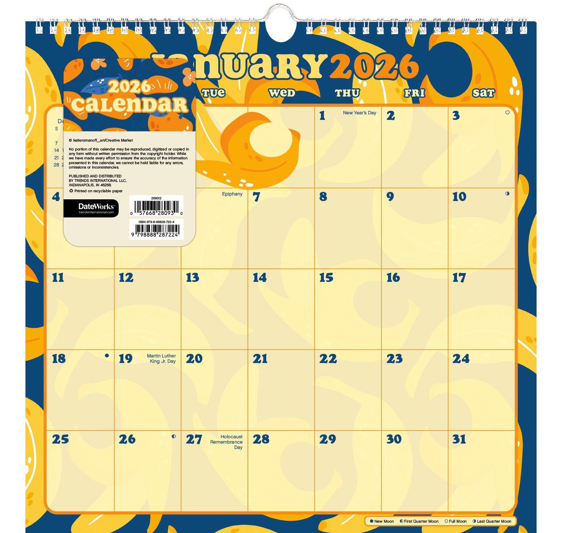 Trends International 2026 Cute Fruits Spiral 12"x12.25" Wall Calendar