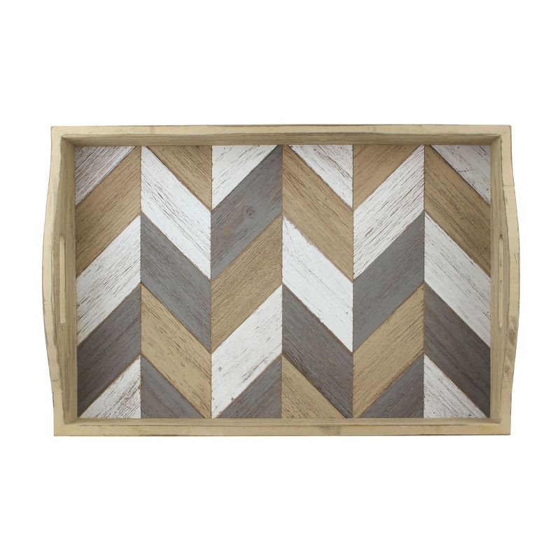 18&#34; x 12&#34; Country Rustic Wooden Chevron Serving Tray Brown - Stonebriar Collection, 4 of 10