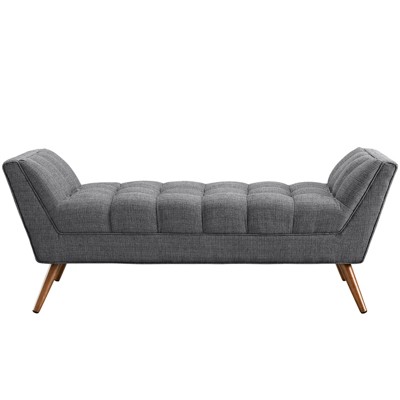 Energize Your Space Gray Tufted Upholstered Bench with Beech Wood Legs